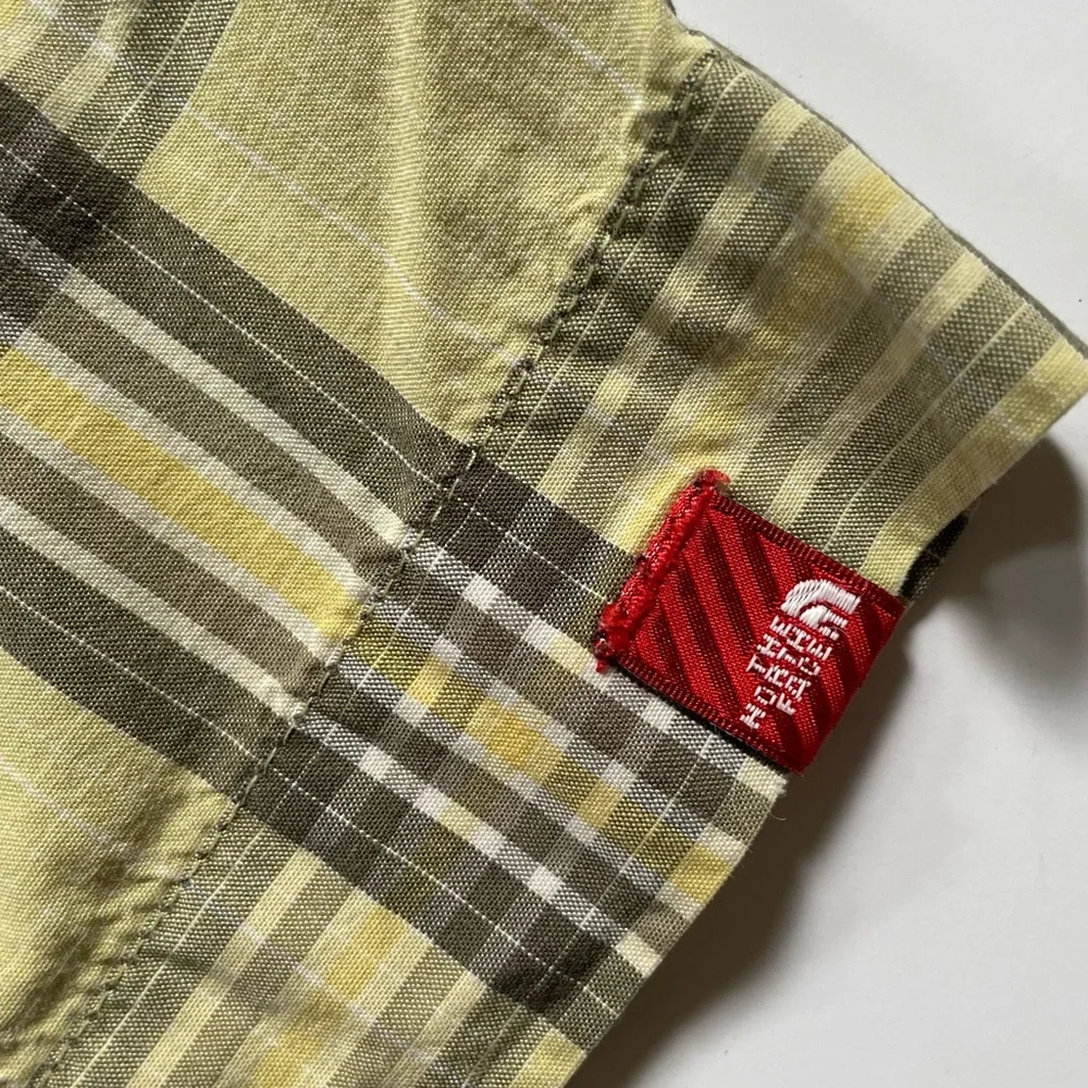 The North Face Mens Small Shirt Yellow Plaid Short Sleeve Button Up